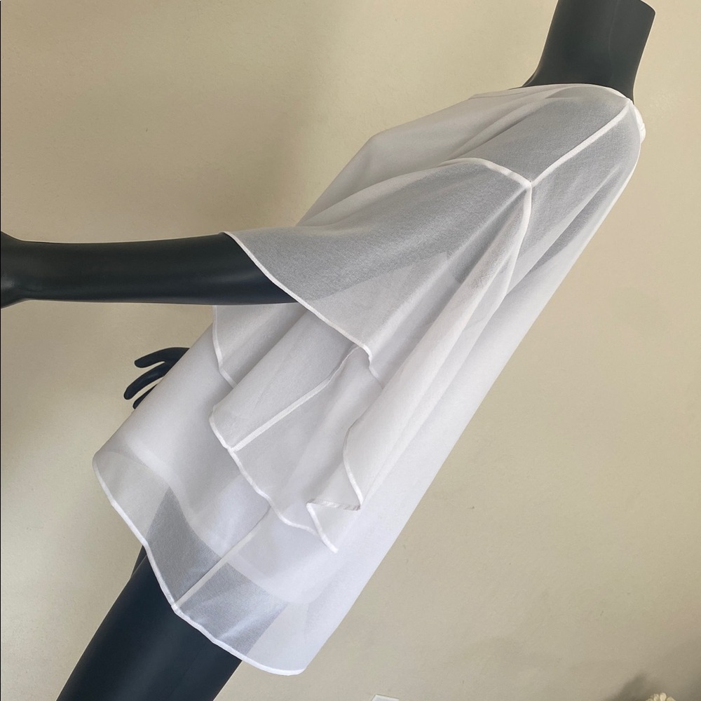 Donna Karan White Sheer Ruffle Sleeve Blouse - Picture 6 of 12